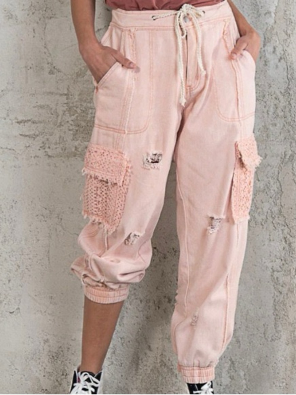 POL Light Pink Crochet-Pocket Cargo Joggers